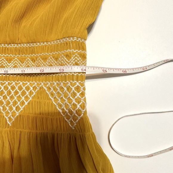 Madewell Women Smocked Mini Dress Size 6 Style G2855 Golden Ochre Yellow - Picture 6 of 10